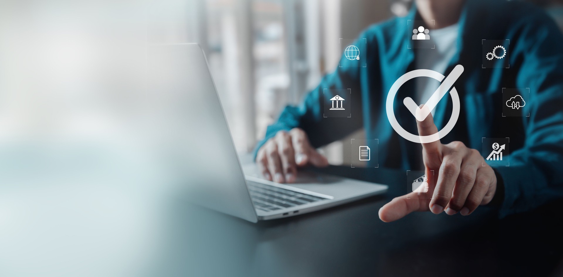 Businessman working on computer and showing the sign top Quality Assurance Standard Assurance ISO Certification and Standards Concept Satisfaction with products and services.